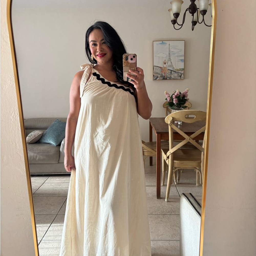 Cream Maxi Dress with Black Trim